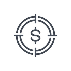 Poster - Investment target line icon. Target with dollar vector outline sign.