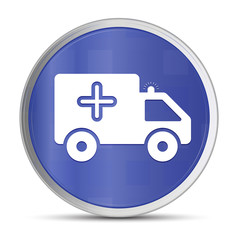 Poster - Ambulance icon prime blue round button vector illustration design silver frame push button