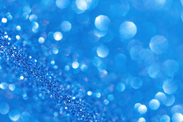 Abstract blue bokeh lights, defocused. Christmas background
