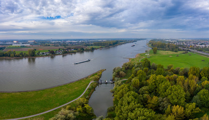 Naklejka na meble Panoramic view on the Rhine at Leverkusen. Aerial photography by drone.
