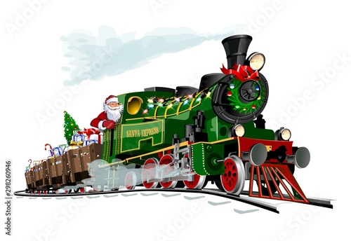 Fotomural Vector Christmas card with cartoon Santa Express