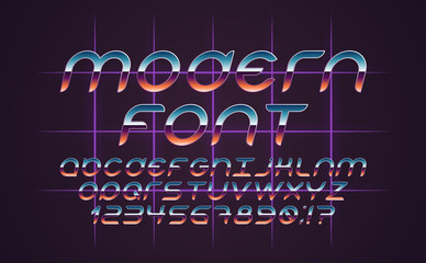Leinwandbilder - Font 80s vector. Gradient sunset, color transition, retro wave. Set of vector letters in retro style. Game design.