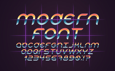 Leinwandbilder - Font 80s vector. Gradient sunset, color transition, retro wave. Set of vector letters in retro style. Game design.