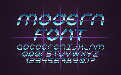 Fototapete - Font 80s vector. Gradient sunset, color transition, retro wave. Set of vector letters in retro style. Game design.