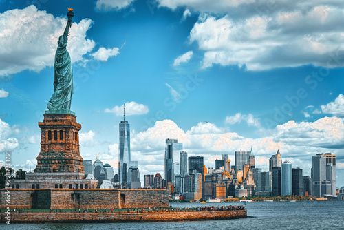 Statue of Liberty on Liberty Island on the background New York Harbor and New York City Canvas Print
