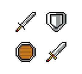Fototapete - Pixel art, game item, icon and objects for the design. Vector illustration. Fantasy world. Old game console.