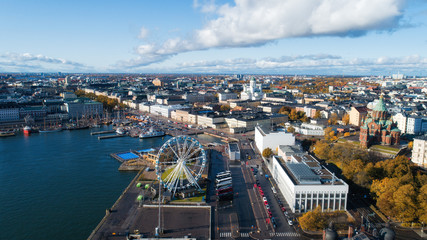 Wall Mural - View of Market square, Finnair Sky Wheel (Observation Wheel) and Lutheran Helsinki Cathedral. Golden autumn.