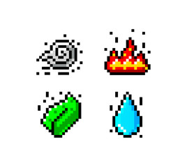 Fototapete - Pixel art, game item, icon and objects for the design. Vector illustration. Fantasy world. Old game console.