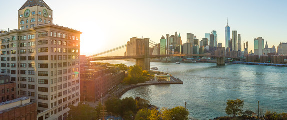 Canvas Print - New York City Brooklyn Bridge evening skyline sunset