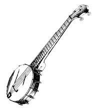Rendered View Of A Banjo, Vintage Illustration.