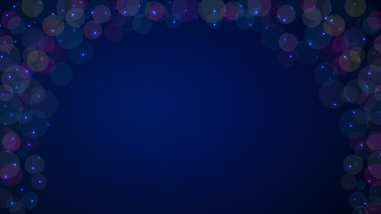 Wall Mural - abstract dark blue glitter bokeh background with circles and sparks. blurred light frame. modern bea