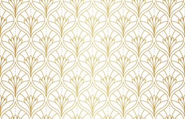 Seamless Arabesque Floral Pattern. Art Deco Style Background. Vector Abstract Flower Texture.