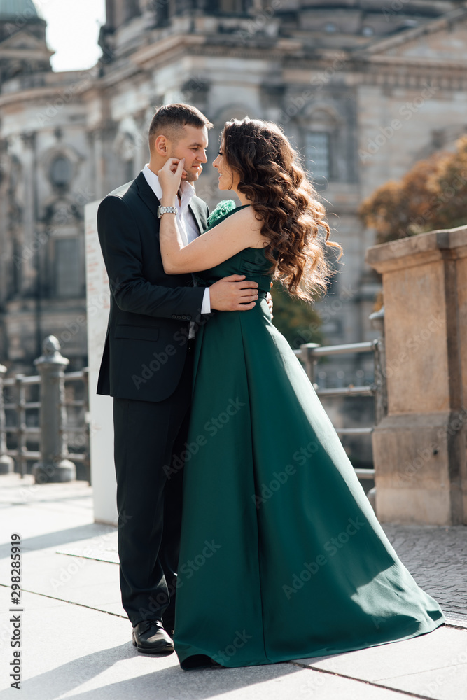 green dress couple pic Long Simple Satin Silk Prom Dresses Green Evening Dress with Split Custom Color / US12 main image 0