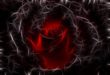 Fractal Image Of A Black Garden Rose Flower With A Red Center Close-up