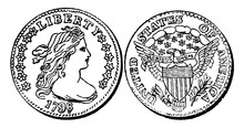 Silver Dime Coin, 1796 Vintage Illustration.