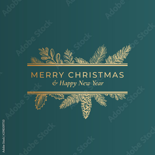 Fotomural Christmas Abstract Botanical Label with Rectangle Frame Banner and Modern Typography