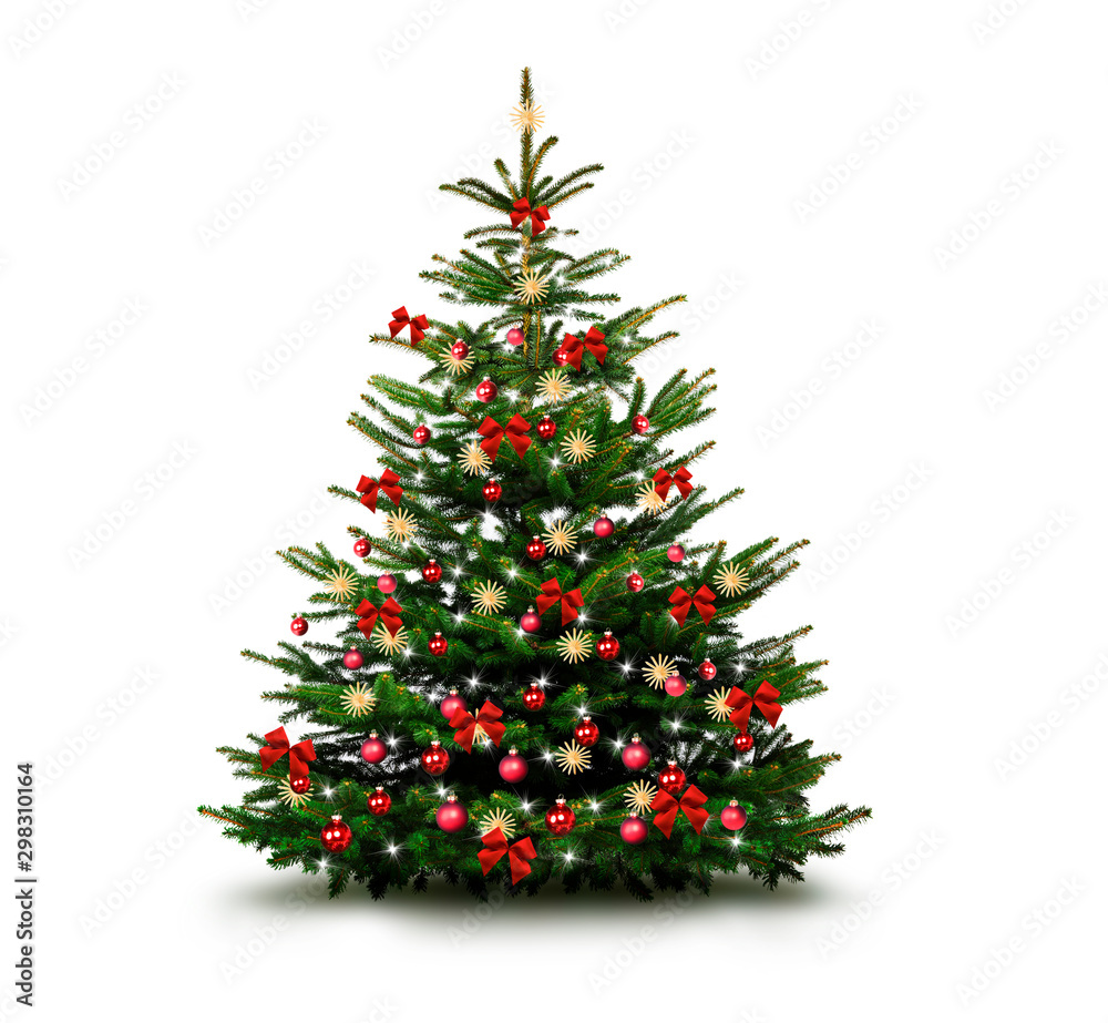 Glänzend Dekorierter Weihnachtsbaum mit Weihnachtskugeln - obrazy, fototapety, plakaty 