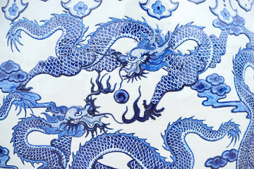 Dragon. A beautiful dragon pattern on a Chinese water jar. This is a common pattern and massively produced in Thailand and China.