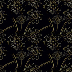 Wall Mural - Vector Gerbera floral botanical flower. Black and white engraved ink art. Seamless background pattern.