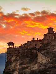 Wall Mural - Sunset over Varlaam monastery in Meteora, Greece