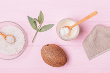 Coconut Oil And Sea Salt Ingredients For Natural Body Scrub