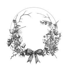 Wall Mural - Hand drawn botanical sketch garland with christmas plants Vintage engraving black and white style illustration Traditional holiday decoration.