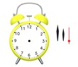Yellow alarm clock with bells. The hands of the alarm clock are located separately, in isolation - for universal use of the illustration. Isolated on white background
