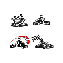Go Kart Silhouette Logo Set