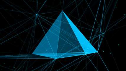 Poster - Digital plexus with pyramid form of glowing lines and dots. Abstract futuristic background. 3D rendering. Network.
