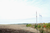 Fototapeta Tęcza - Power lines above the field