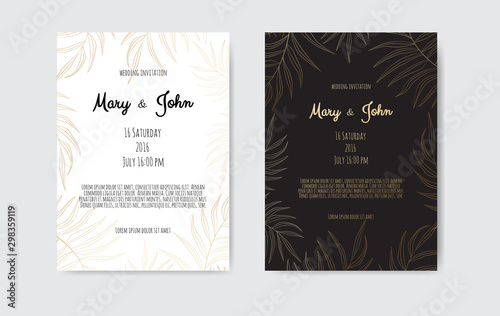 Vector invitation with gold floral elements. Luxury ornament template. greeti...