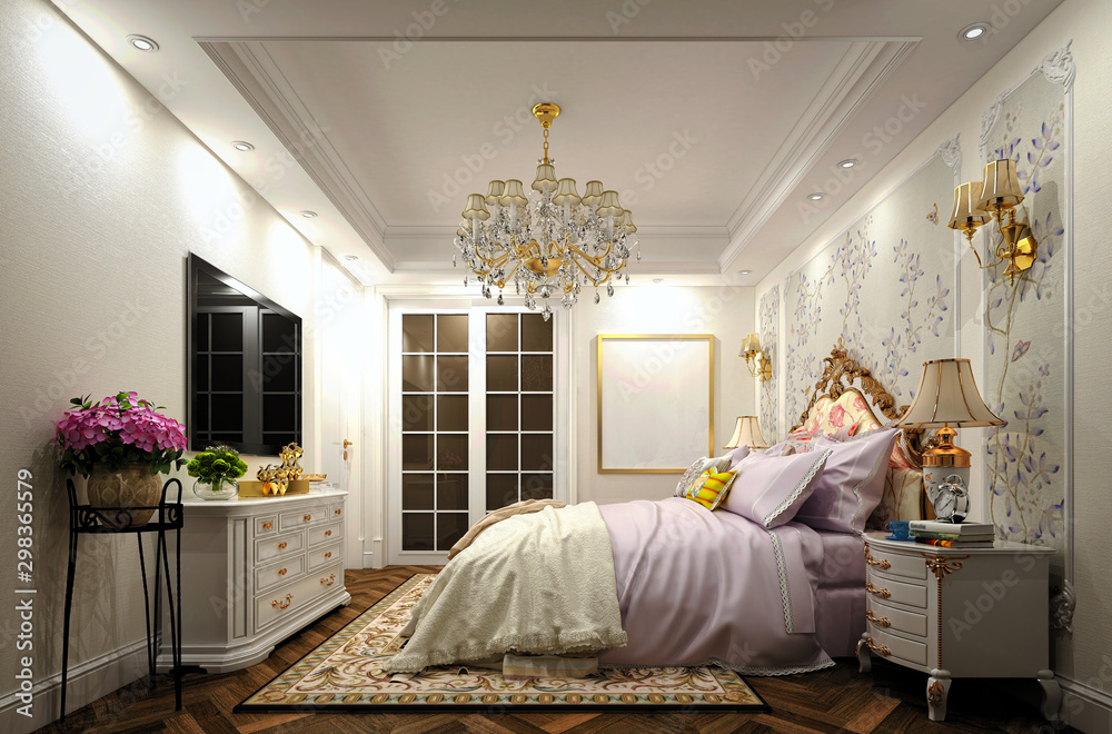 3d render of luxury bedroom - obrazy, fototapety, plakaty 