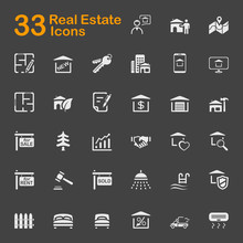 Real Estate Vector Icons. Set Of 33 Vector Illustrations. 