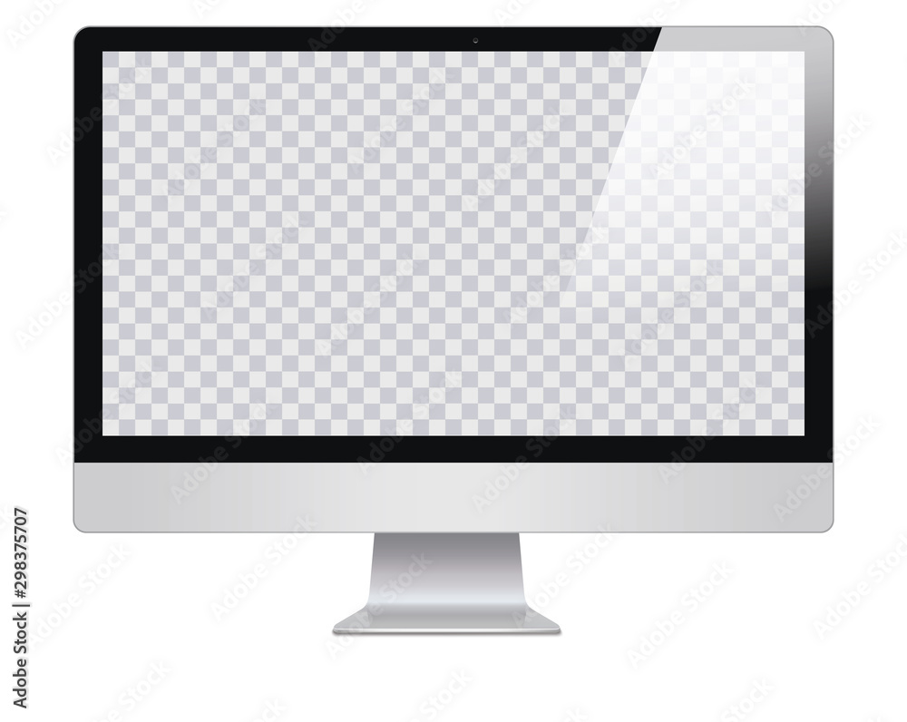 Monitor in imac style for computer with blank screen, isolated on white background. Monitor with transparent monitor, screen. Monitor with blank screen isolated . Computer screen - vector illustration - obrazy, fototapety, plakaty 