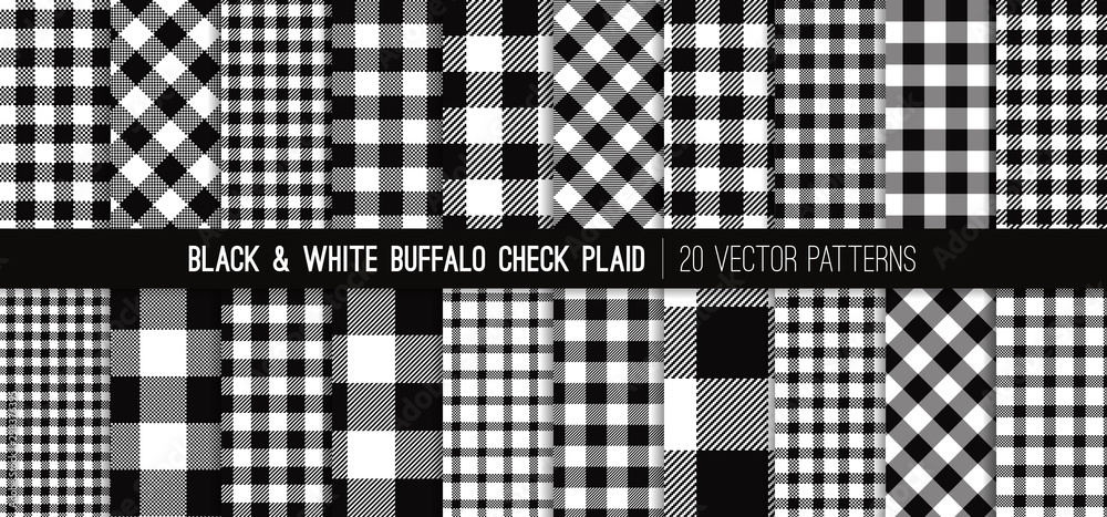Black and White Buffalo Check Plaid Vector Patterns. Rustic Christmas ...