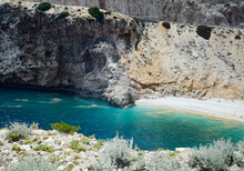 Coastal Cliffs Of Limestone. The Coast Of Mediterranean Sea In Turkey.