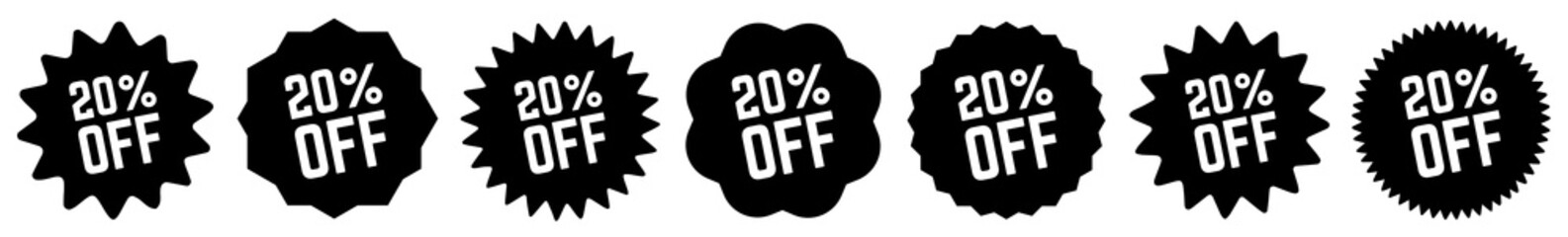 Wall Mural - 20 Percent OFF Discount Tag Black | Special Offer Icon | Sale Sticker | Deal Label | Variations