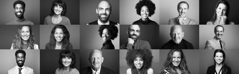 Group of 9 beautiful people in front of a background