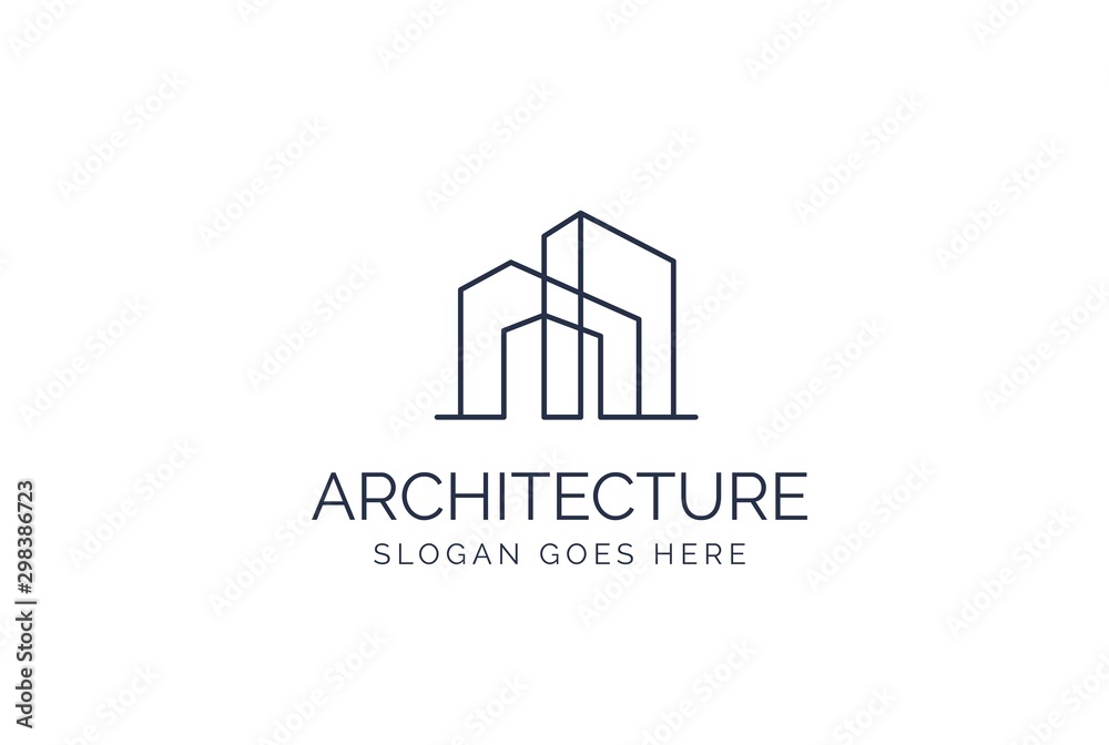 Simple modern building architecture logo design with line art skyscraper graphic - obrazy, fototapety, plakaty 