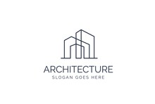 Simple Modern Building Architecture Logo Design With Line Art Skyscraper Graphic
