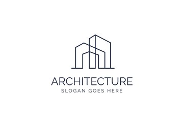 Wall Mural - simple modern building architecture logo design with line art skyscraper graphic