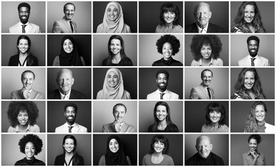 Wall Mural - Group of 9 beautiful people in front of a background