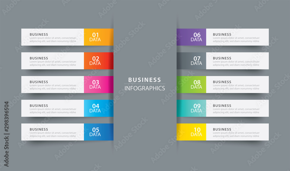 Infographics tab index in horizontal paper index with 10 data template. Vector illustration abstract background. Can be used for workflow layout, business step, banner, web design. - obrazy, fototapety, plakaty 