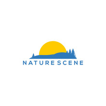 Nature Savanna Logo Design With Sunset/sunrise Scene With Pine Tree Element