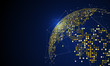 The golden dots make up the world, symbolizing the thriving world economy, vector illustration