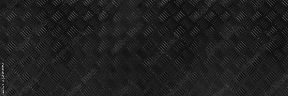 Panorama Black dark grey Checker Plate abstract floor metal stanless background stainless pattern surface. wild picture - obrazy, fototapety, plakaty 
