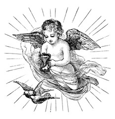 Poster - Cherub with Hourglass vintage illustration.