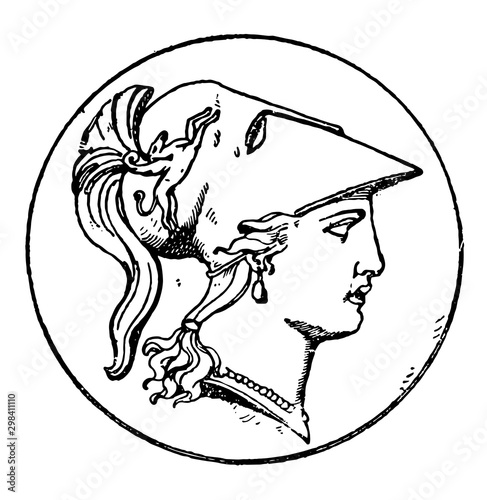 Cuadros en Lienzo Right Minerva Head vintage illustration.