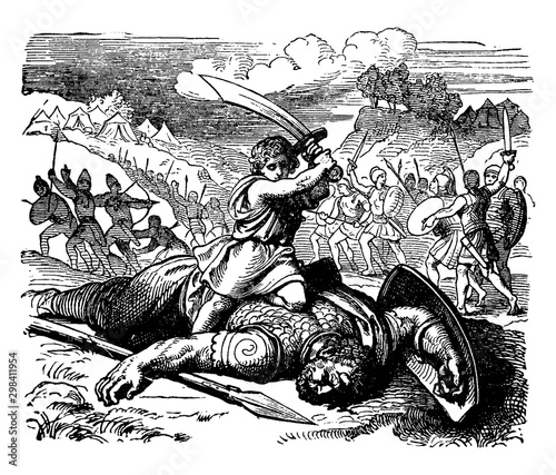 Cuadros en Lienzo David Slays Goliath vintage illustration.