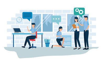 Wall Mural - teamwork workers in the workplace vector illustration design